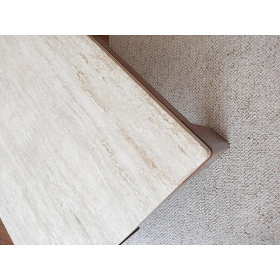 Image 1 of Table basse vintage en bois et travertin, 1970