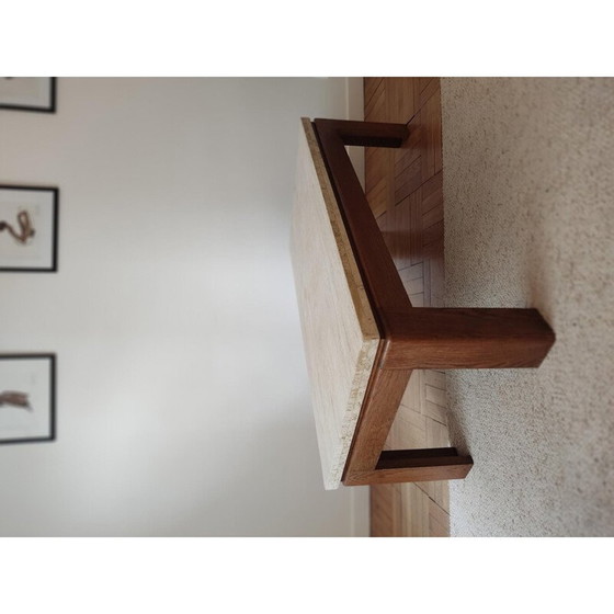 Image 1 of Table basse vintage en bois et travertin, 1970