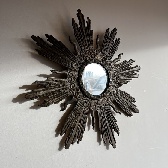 Image 1 of Mid Century Miroir soleil en plomb et verre par Irena Jaworski Vintage