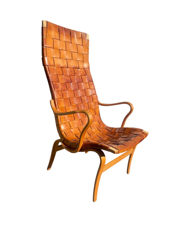 Image 1 of Eva Leather Woven High Back Lounge Chair By Bruno Mathsson