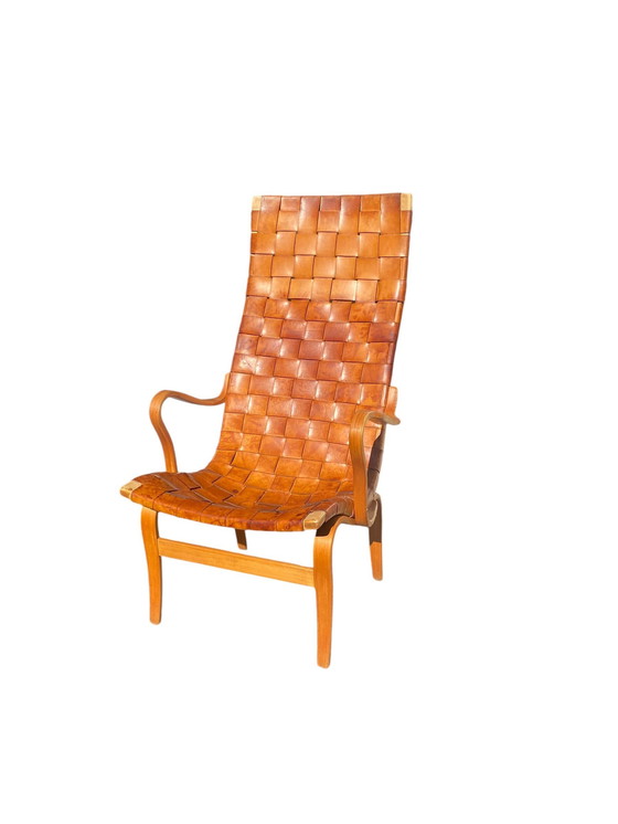 Image 1 of Eva Leather Woven High Back Lounge Chair By Bruno Mathsson