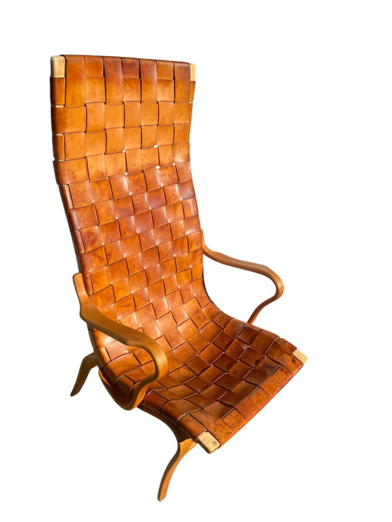 Image 1 of Eva Leather Woven High Back Lounge Chair By Bruno Mathsson