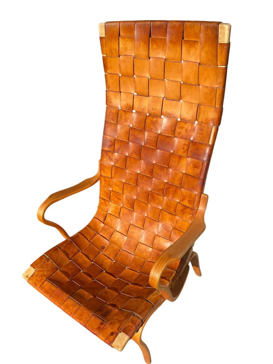 Image 1 of Eva Leather Woven High Back Lounge Chair By Bruno Mathsson