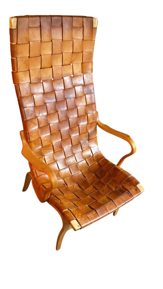 Image 1 of Eva Leather Woven High Back Lounge Chair By Bruno Mathsson