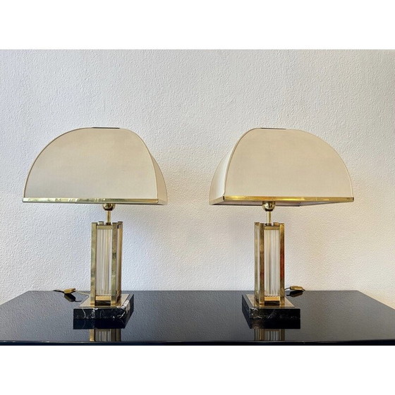 Image 1 of Paire de lampes vintage en laiton et verre par Romeo Rega, Italie 1970