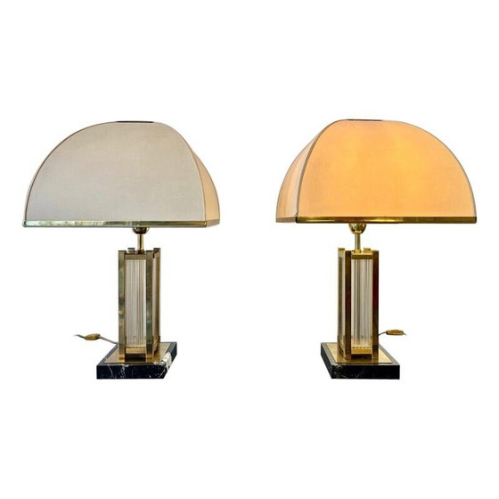 Image 1 of Paire de lampes vintage en laiton et verre par Romeo Rega, Italie 1970