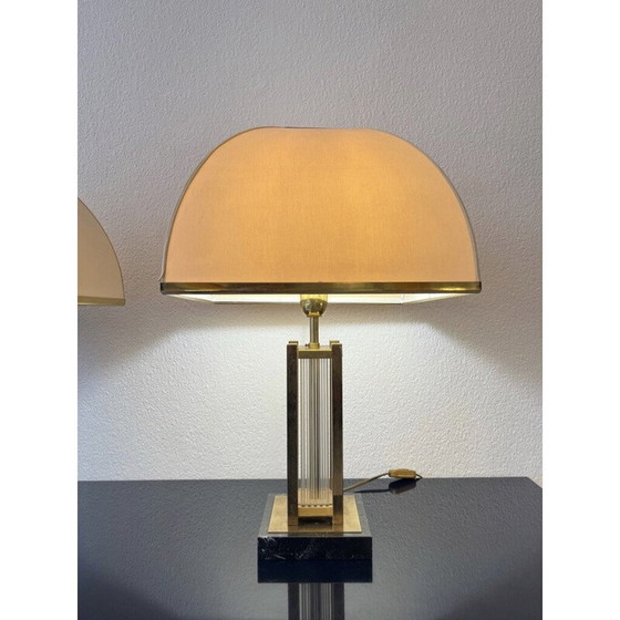 Image 1 of Paire de lampes vintage en laiton et verre par Romeo Rega, Italie 1970