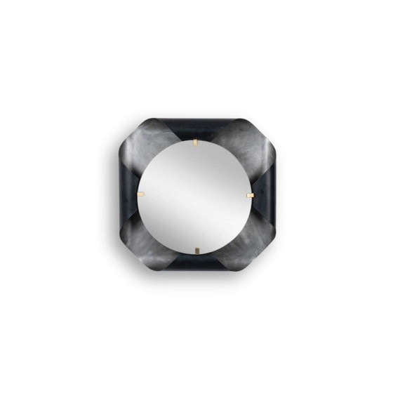 Image 1 of Miroir vintage avec cadre métallique incurvé et laiton doré, France 1970