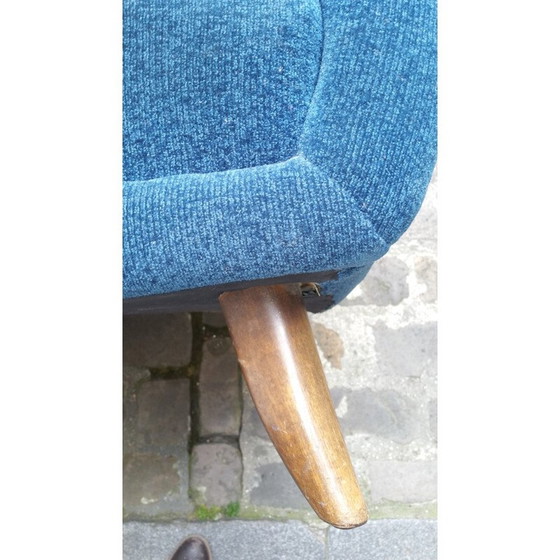 Image 1 of Canapé vintage bleu 3 places en tissu velours, 1950