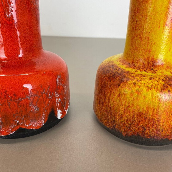 Image 1 of Paire de vases en poterie "jaune-rouge" de Jasba, Allemagne, années 1970
