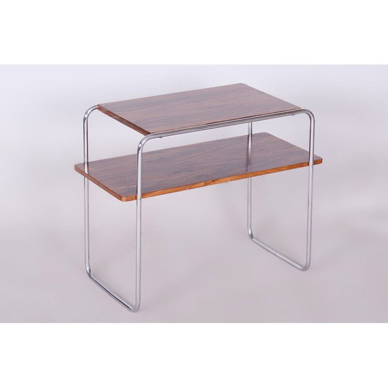 Image 1 of Table d'appoint vintage Bauhaus en acier chromé et noyer par Hynek Gottwald, Tchécoslovaquie 1930