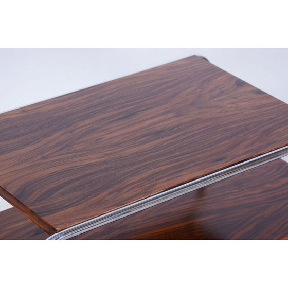 Image 1 of Table d'appoint vintage Bauhaus en acier chromé et noyer par Hynek Gottwald, Tchécoslovaquie 1930