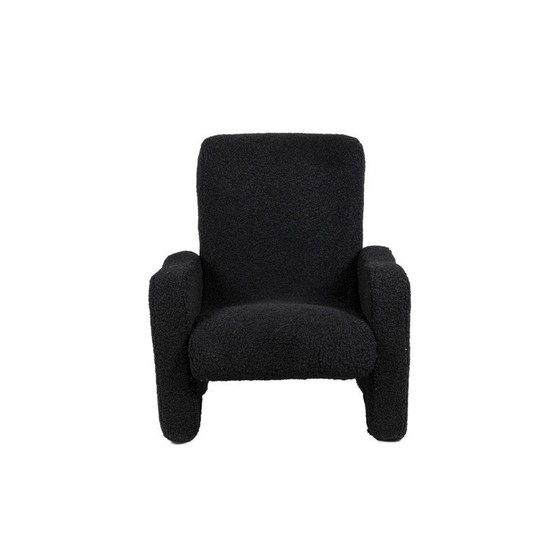 Image 1 of Paire de chaises longues vintage en tissu noir bouclé, 1970