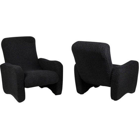 Image 1 of Paire de chaises longues vintage en tissu noir bouclé, 1970