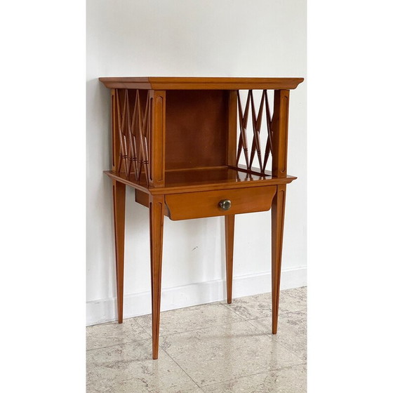 Image 1 of Table de chevet vintage avec pieds compas en bois verni