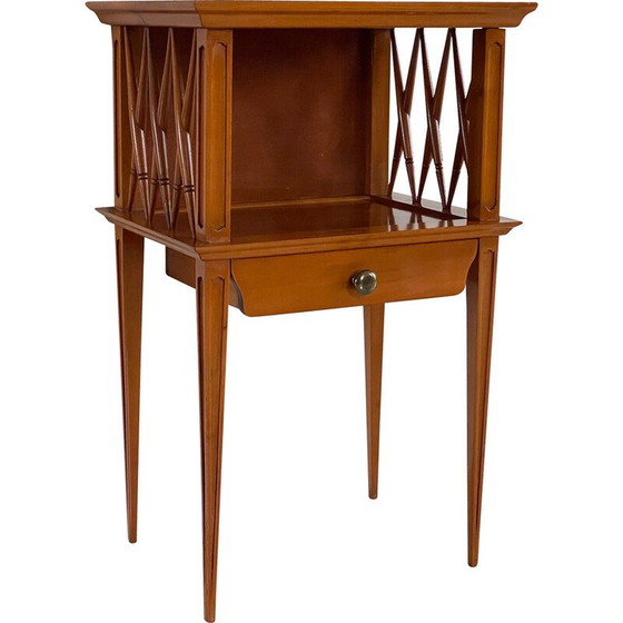 Image 1 of Table de chevet vintage avec pieds compas en bois verni