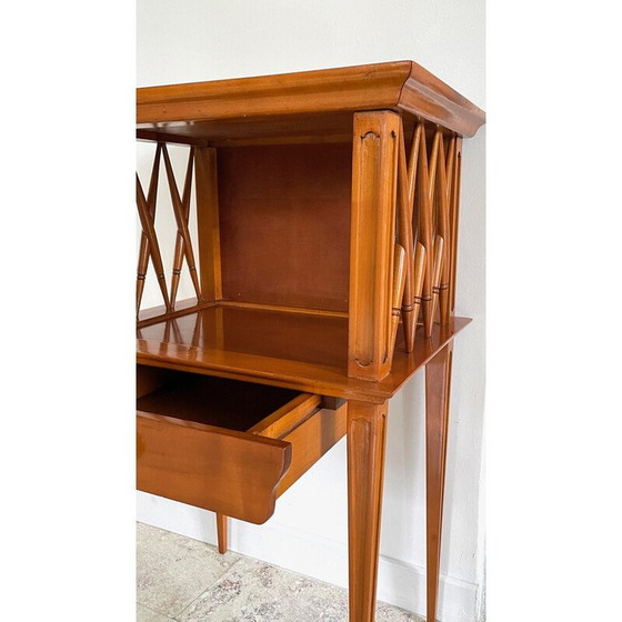 Image 1 of Table de chevet vintage avec pieds compas en bois verni