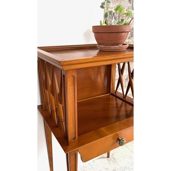 Image 1 of Table de chevet vintage avec pieds compas en bois verni