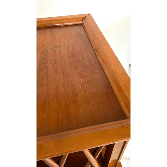 Image 1 of Table de chevet vintage avec pieds compas en bois verni