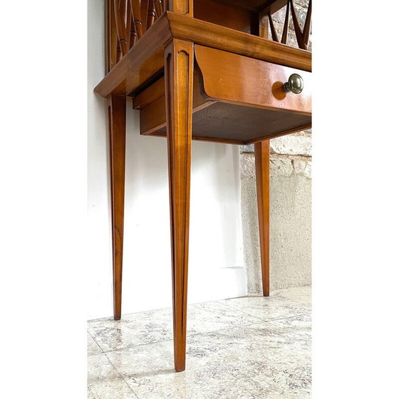 Image 1 of Table de chevet vintage avec pieds compas en bois verni