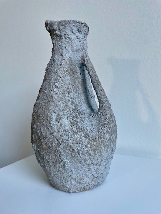 Jarre/Vase Rustique Gris Avec Surface Rugueuse - Céramique Et Verre