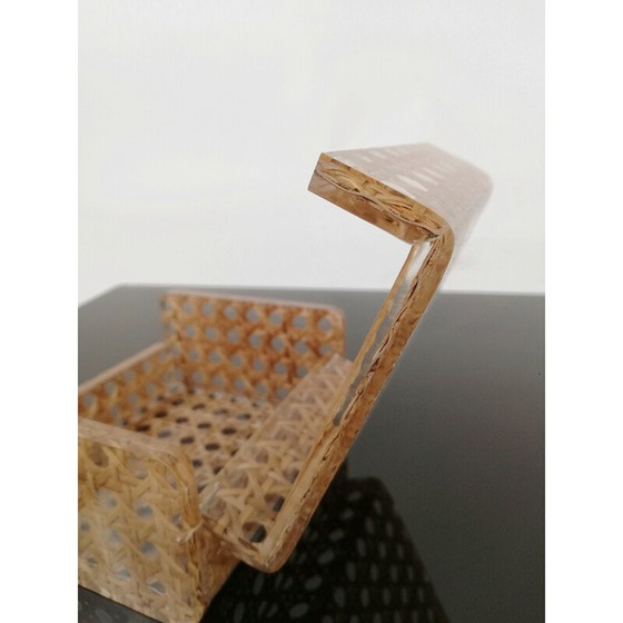 Image 1 of Boîte et porte-briquet vintage en acrylique transparent et paille de Vienne, Italie, années 1970