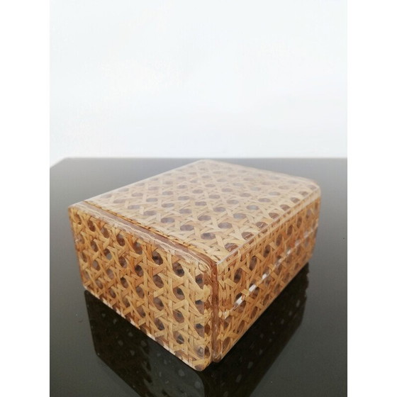 Image 1 of Boîte et porte-briquet vintage en acrylique transparent et paille de Vienne, Italie, années 1970