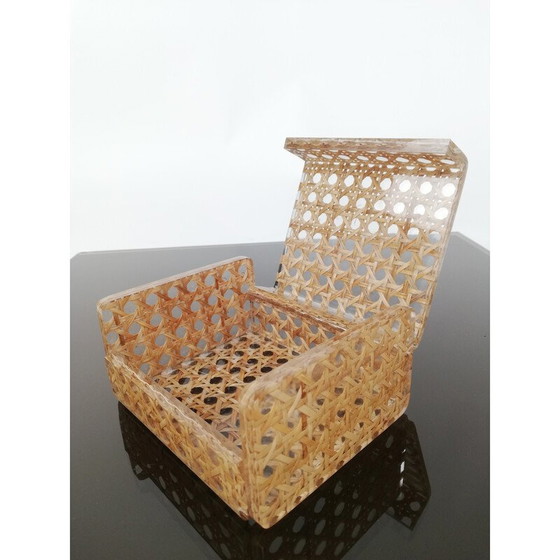 Image 1 of Boîte et porte-briquet vintage en acrylique transparent et paille de Vienne, Italie, années 1970
