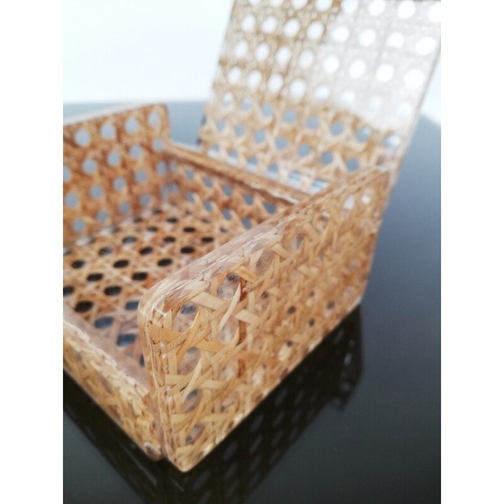 Image 1 of Boîte et porte-briquet vintage en acrylique transparent et paille de Vienne, Italie, années 1970