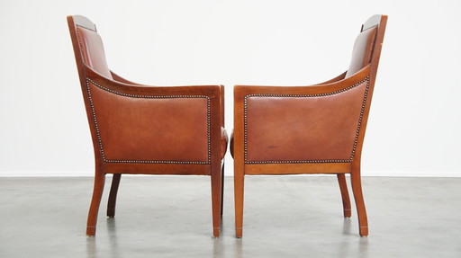 2 X Fauteuil Art Déco en cuir de boeuf