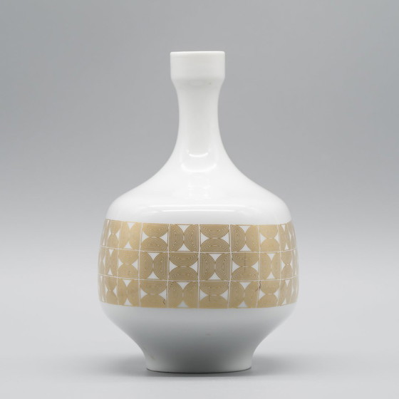 Image 1 of Hutschenreuther Vase en porcelaine brillante Or Géométrique 70S Vintage Space-Age