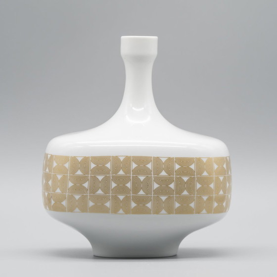 Image 1 of Hutschenreuther Vase en porcelaine brillante Or Géométrique 70S Vintage Space-Age