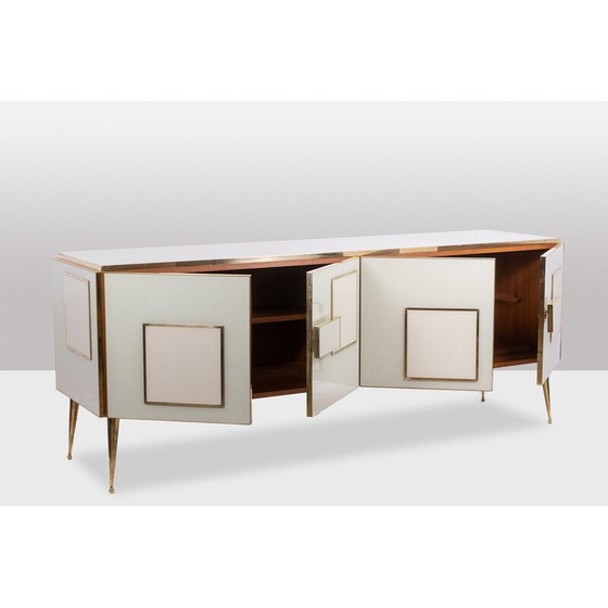Image 1 of Buffet géométrique vintage en verre et laiton doré, Italie
