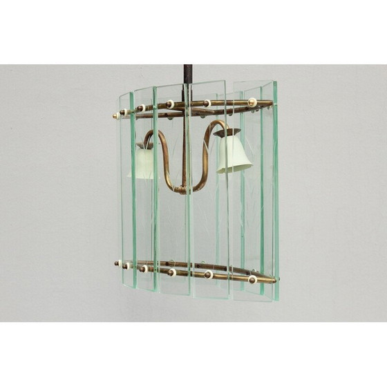 Image 1 of Lampe suspendue Vintage Art Deco en verre et laiton, 1910