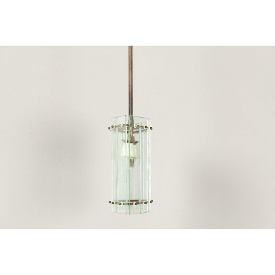Image 1 of Lampe suspendue Vintage Art Deco en verre et laiton, 1910
