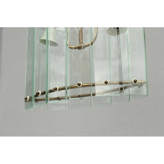 Image 1 of Lampe suspendue Vintage Art Deco en verre et laiton, 1910