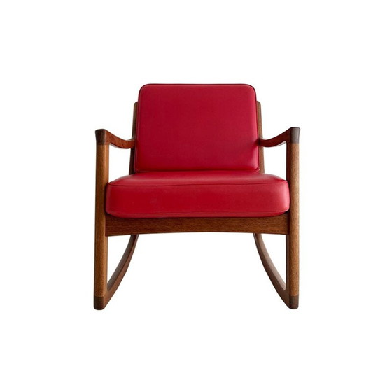 Image 1 of Fauteuil à bascule vintage en teck et cuir par Ole Wanscher pour France and Son, 1951
