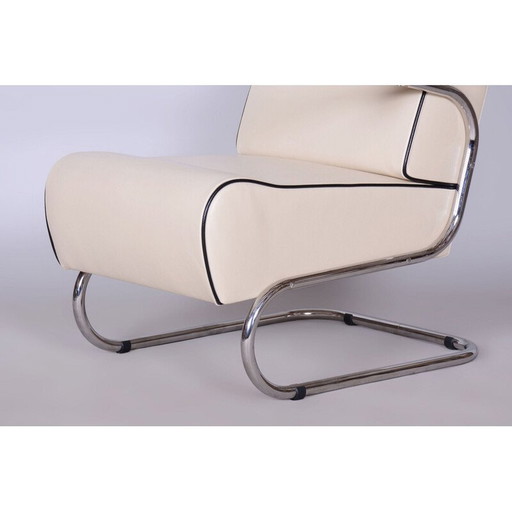 Fauteuil Bauhaus vintage en acier chromé et hêtre pour Mücke-Melder, Tchécoslovaquie 1930