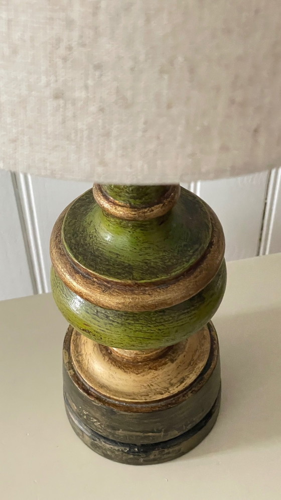 Image 1 of Lampe Vintage En Bois Tourné Chic Dorée
