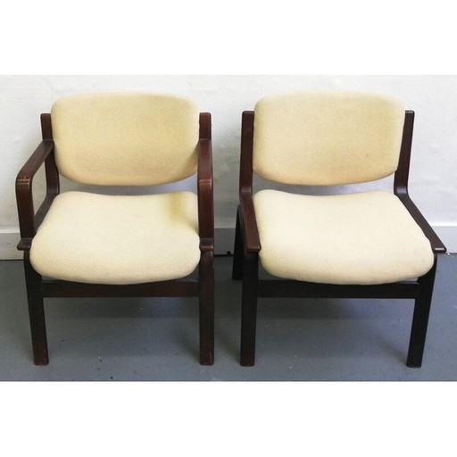 Paire de fauteuils scandinaves vintage en bois et laine