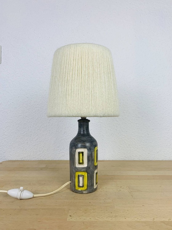 Image 1 of Lampe Céramique Années 50, Abat Jour Laine