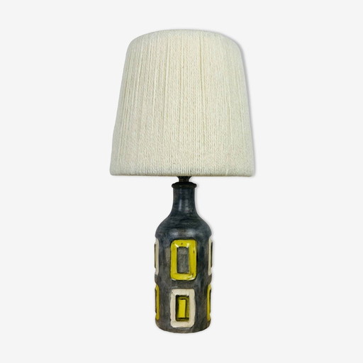 Lampe Céramique Années 50, Abat Jour Laine