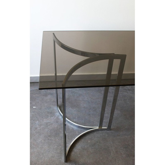 Image 1 of Console vintage en verre fumé et pieds chromés, 1970