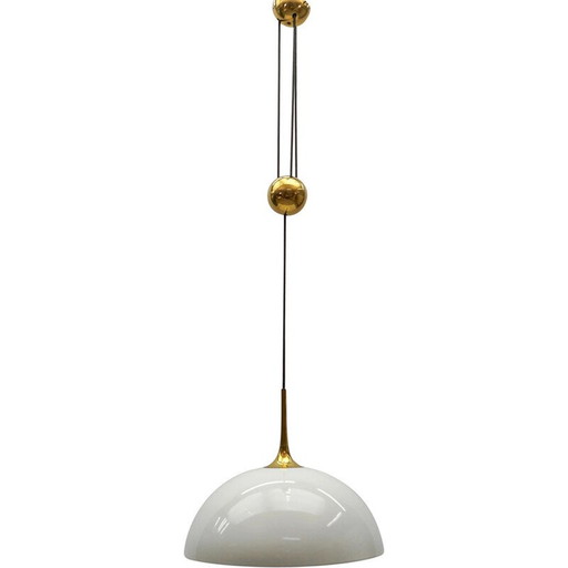 Lampe suspendue Posa en laiton et céramique par Florian Schulz, 1970