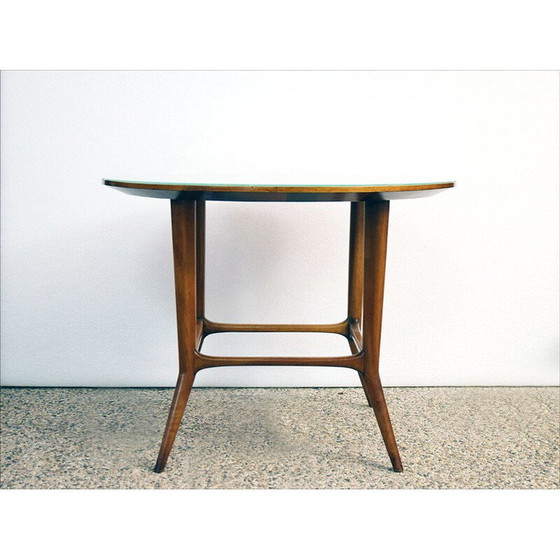 Image 1 of Table ronde vintage en bois de noyer massif et verre, 1950