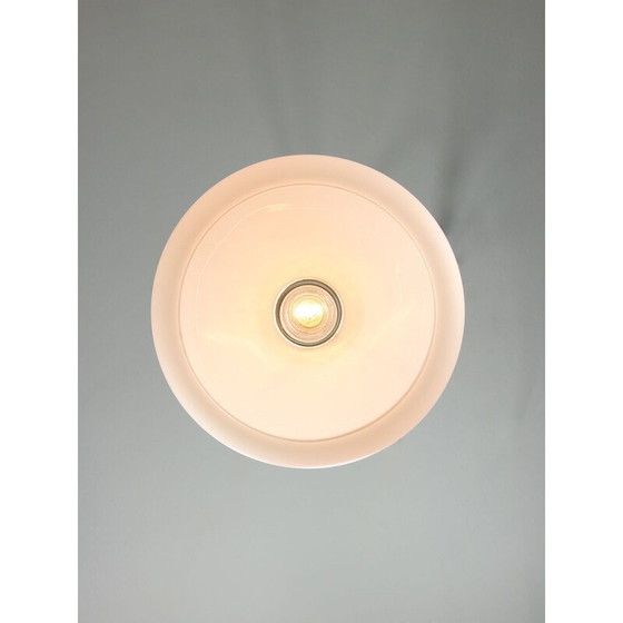 Image 1 of Lampe suspendue vintage en acier chromé et verre opalin, Danemark 1960