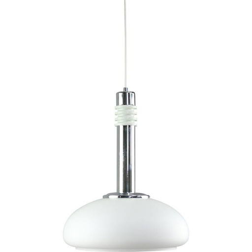 Lampe suspendue vintage en acier chromé et verre opalin, Danemark 1960