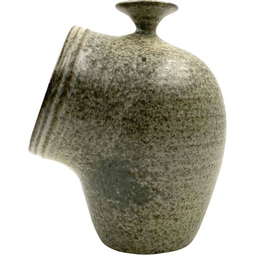 Vase vintage en céramique verte organique, France 1960s