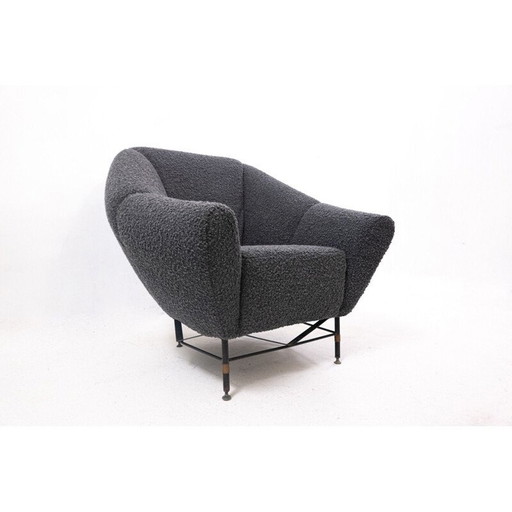 Fauteuil bouclette noir italien du milieu du siècle, 1950