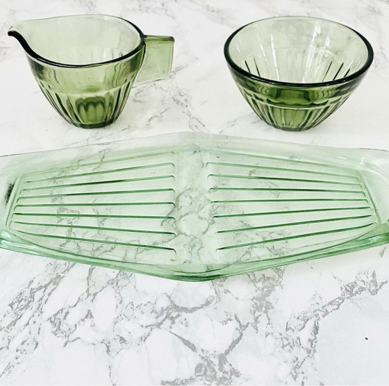 Image 1 of Art deco cream set Green Glass Andries Copier